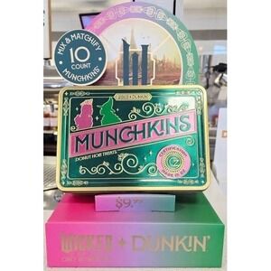 Rare Dunkin' Wicked for Good Munchkin Tin Box with Display Stand Glinda Elphaba